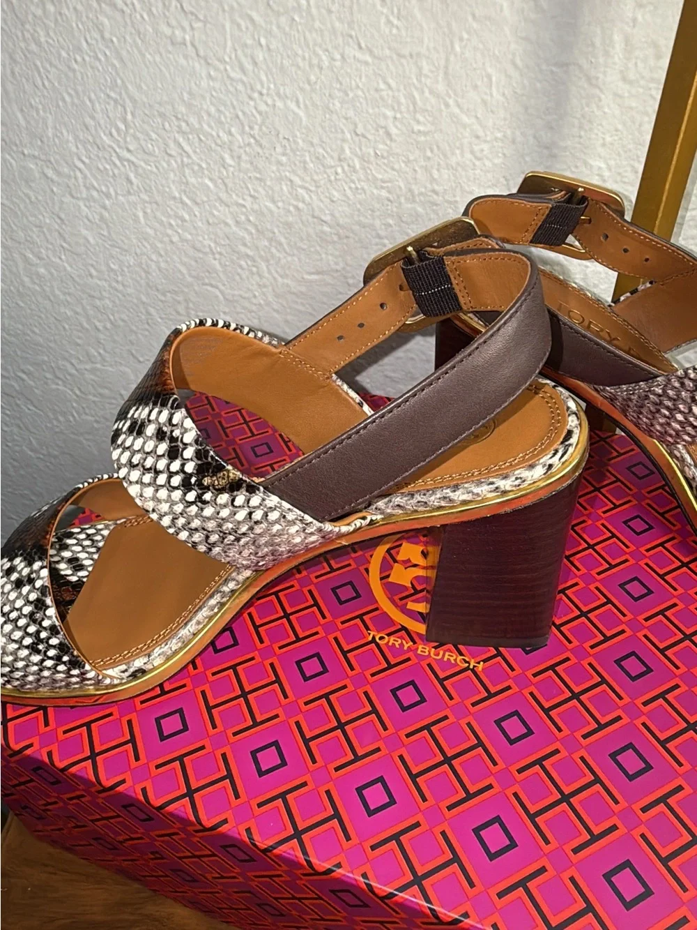 Tory Burch aspen multi printed snake heels size 6.5 NIB Delaney sandal